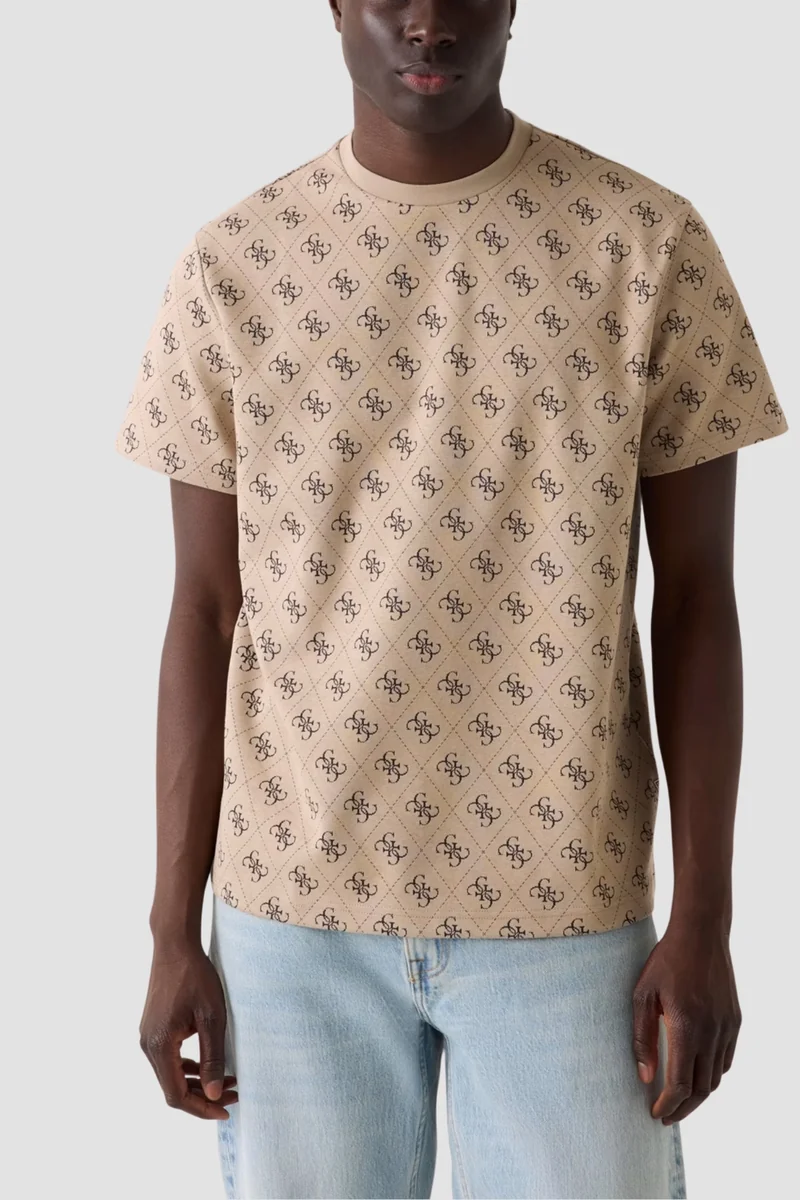 GUESS Beżowy męski t-shirt w monogram Jacquard 4G Knit L