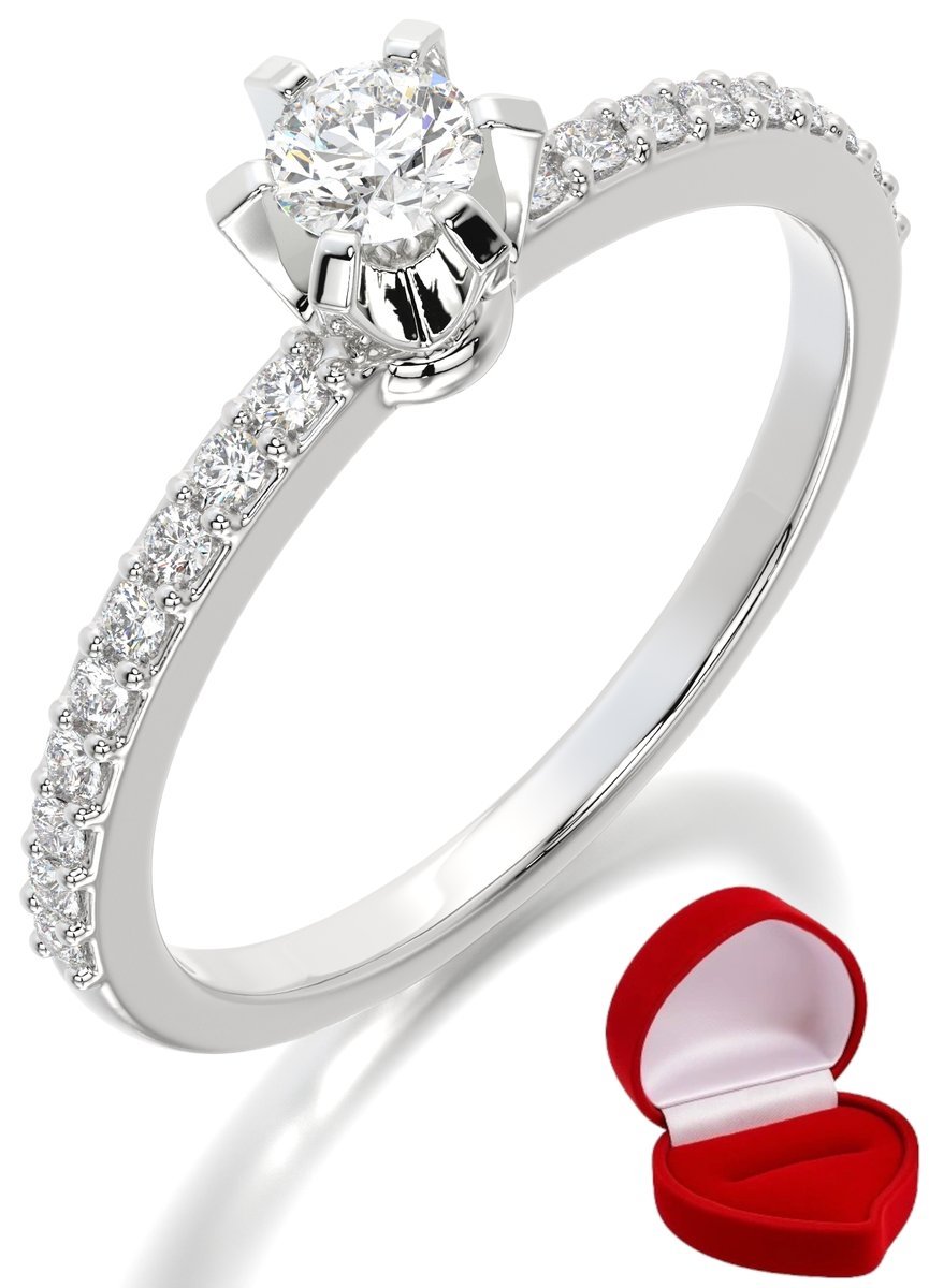 ZŁOTY PIERŚCIONEK ZARĘCZYNOWY 585 14k BRYLANT LAB 0,14 ct BIAŁE ZŁOTO R27