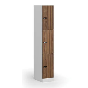Szafka ubraniowa ze schowkami, 3 schowki, 1850 x 300 x 500 mm, zamek mechaniczny z kodem, drzwi laminowane, orzech - Szafki biurowe - miniaturka - grafika 1