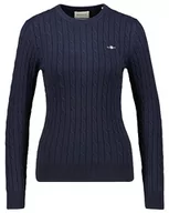 Swetry damskie - GANT Damski sweter ze stretchu, bawełna Cable C, Evening Blue, Standard, niebieski (Evening Blue), M - miniaturka - grafika 1