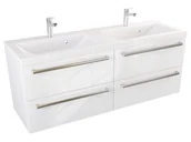 Szafki łazienkowe - Szafka Wisząca Z Umywalką ATH 120 cm DUO - Biały Wysoki Połysk - Uchwyty Stal Szczotkowana - miniaturka - grafika 1