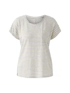Koszulki i topy damskie - Oui Lniana koszulka w kolorze szarobrązowo-białym - miniaturka - grafika 1