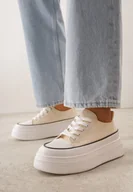 Trampki damskie - Beżowe Trampki VICES na Grubej Podeszwie Zdobione Lamówką Riosara - miniaturka - grafika 1