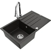 Zlewozmywaki z baterią - Mexen Bruno zlewozmywak granitowy 1-komorowy z ociekaczem i baterią kuchenną Elia, czarny/złoty metalik - miniaturka - grafika 1