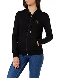 Armani Exchange Damska bluza z kapturem z boku złota, zapinana na zamek błyskawiczny, czarna, średnia bluza z kapturem, czarny, M - Bluzy damskie - miniaturka - grafika 1
