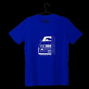 T-shirt koszulka przód BMW E30 niebieska-XL - Odzież do sportów motorowych - miniaturka - grafika 1