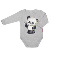 Body dla niemowląt - Body dziecięce dla chłopca i dziewczynki długie bawełniane szare z nadrukiem panda 92 - miniaturka - grafika 1