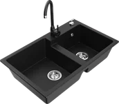 Zlewozmywaki z baterią - Mexen Tomas zlewozmywak granitowy 2-komorowy z baterią kuchenną Telma, czarny - 6516-77-670200-70 - miniaturka - grafika 1