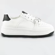 Buty sportowe damskie - Sportowe buty z łańcuchem damskie biało-czarne (b-545) - Mix Feel - miniaturka - grafika 1
