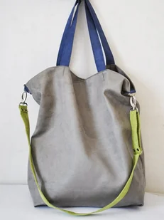 TORBA HOBO XXL - szary, limonka, niebieski - Torebki damskie - miniaturka - grafika 1