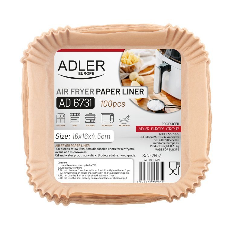 PAPIEROWY WKŁAD DO FRYTKOWNICY AIRFRYER 16cm ADLER AD6731