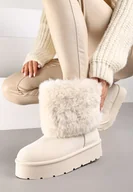 Śniegowce damskie - Beżowe Krótkie Śniegowce na Platformie z Futerkiem Naontia - miniaturka - grafika 1