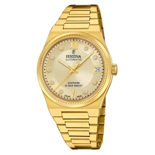 Zegarek Festina Swiss Made 20033/2 Zegarek Damski Automatyczny ze złotą tarczą - Zegarki damskie - miniaturka - grafika 1