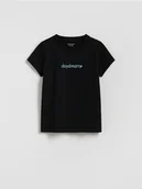 Koszulki dla dziewczynek - Reserved - T-shirt z haftem - czarny - miniaturka - grafika 1