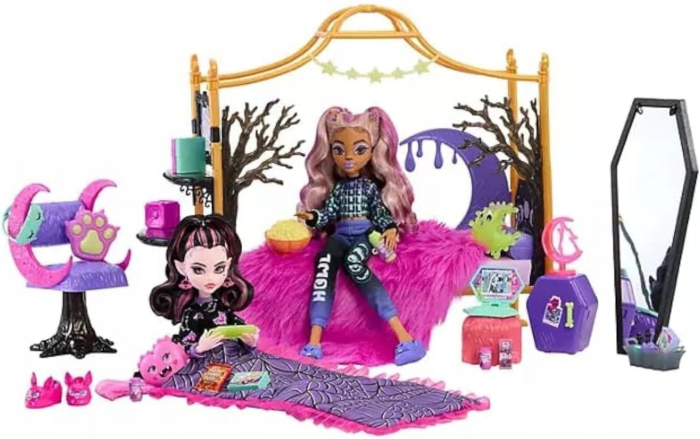 Monster High HPW80 Zestaw Piżamowe Party Z Clawdeen Wolf I Draculaura HPW80