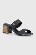 Klapki i japonki damskie - Tommy Hilfiger klapki skórzane BLOCK MID HEEL SHIRTING SANDAL damskie kolor granatowy na słupku FW0FW07742 - miniaturka - grafika 1