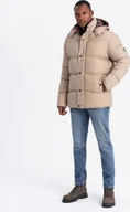 Kurtki męskie - Kurtka męska Ombre Męska kurtka puffer z podszewką w kratę beżowa V2 OM-JAHP-0205 XXL - miniaturka - grafika 1
