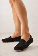 Mokasyny damskie - Czarne Ażurowe Mokasyny ze Skórzaną Wkładką Ozdobione Przeszyciami Sylilise - miniaturka - grafika 1