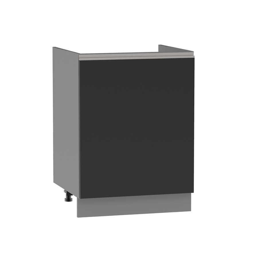 Szafka pod zlewozmywak ADAMA – szerokość 60 cm, czarny połysk/szara, nóżki 15 cm