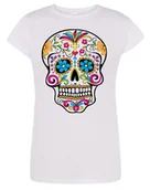 Koszulki i topy damskie - T-Shirt damski kolorowy nadruk CZASZKA r.M - miniaturka - grafika 1