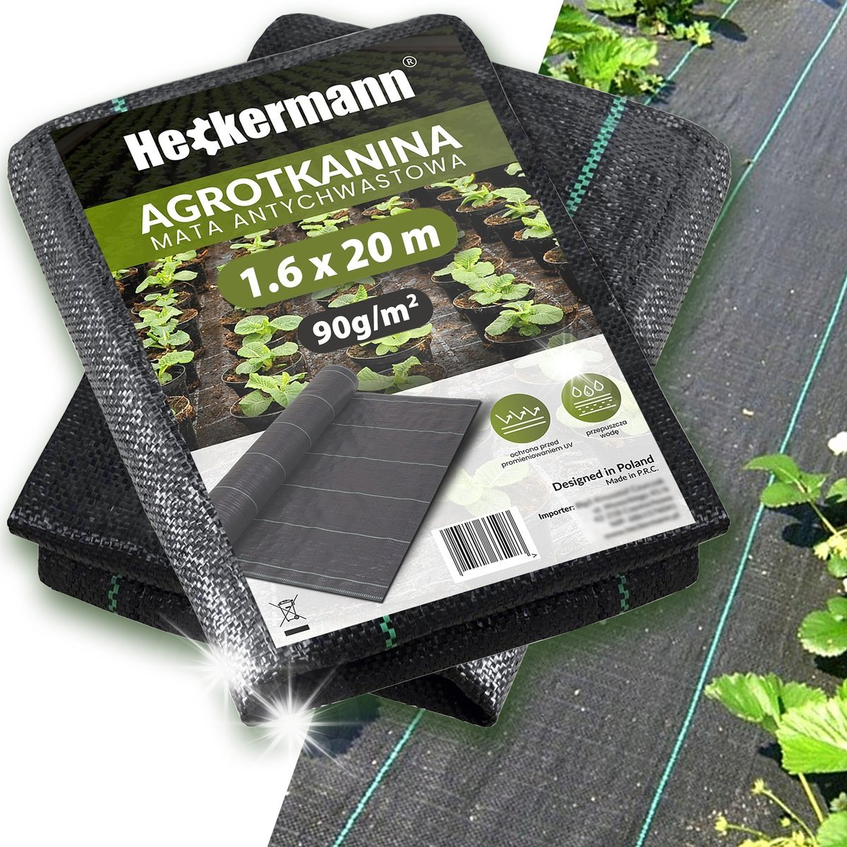 AGROTKANINA ANTYCHWASTOWA AGROWŁÓKNINA CZARNA MATA UV 3% 1,6x20m 90g /m2