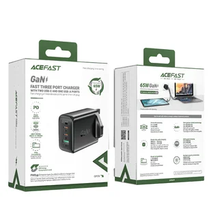 Acefast ładowarka GaN 65W 3 porty (1xUSB, 2xUSB C PD) wtyczka UK czarna (A44) - Ładowarki do telefonów - miniaturka - grafika 5