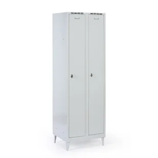 Metalowa szafka ubraniowa na nogach, 2-drzwiowa, 1920 x 600 x 500 mm, zamek obrotowy, drzwi szare - Szafki biurowe - miniaturka - grafika 1