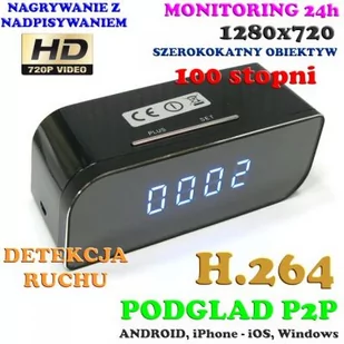 Szpiegowska Kamera FULL HD WiFi/P2P Dzienno-Nocna (Cały Świat!) Ukryta w Zegarku Biurkowym + Zapis.. - Kamery IP - miniaturka - grafika 1
