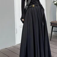 Spódnice - TEMU Elegancka Spódnica Maksymalna w Kształcie Litery A z Wysokim Stanem i Plisowanym Dołem z Wieloma Paskami - Jednolity Brąz - Długość - miniaturka - grafika 1