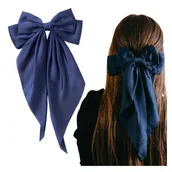 Ozdoby do włosów - Kokarda do Włosów Granatowa Długa Ozdobna Spinka Satynowa Kobieca Elegancka - miniaturka - grafika 1