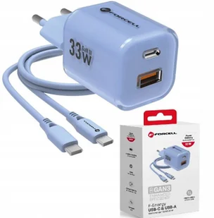 Forcell Ładowarka sieciowa Wall Charger 33W, GaN3, USB-C PD, USB-A QC 4.0 + kabel USB-C, niebieska - Ładowarki do telefonów - miniaturka - grafika 1