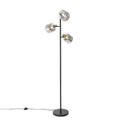 Lampy stojące - QAZQA Lampa podłogowa czarno-złota z przydymionym szkłem 3 punkty - Zuzanna - miniaturka - grafika 1