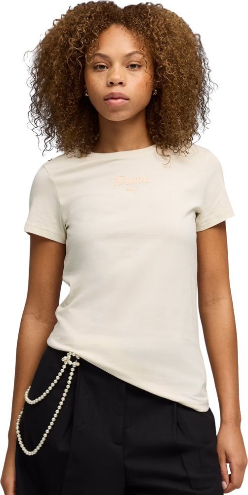 Puma Koszulka damska Puma ESS Script Tee beżowa 691760 87 L