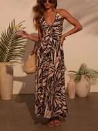 Sukienki - Milan Kiss Sukienka w kolorze jasnobrązowo-czarnym - miniaturka - grafika 1