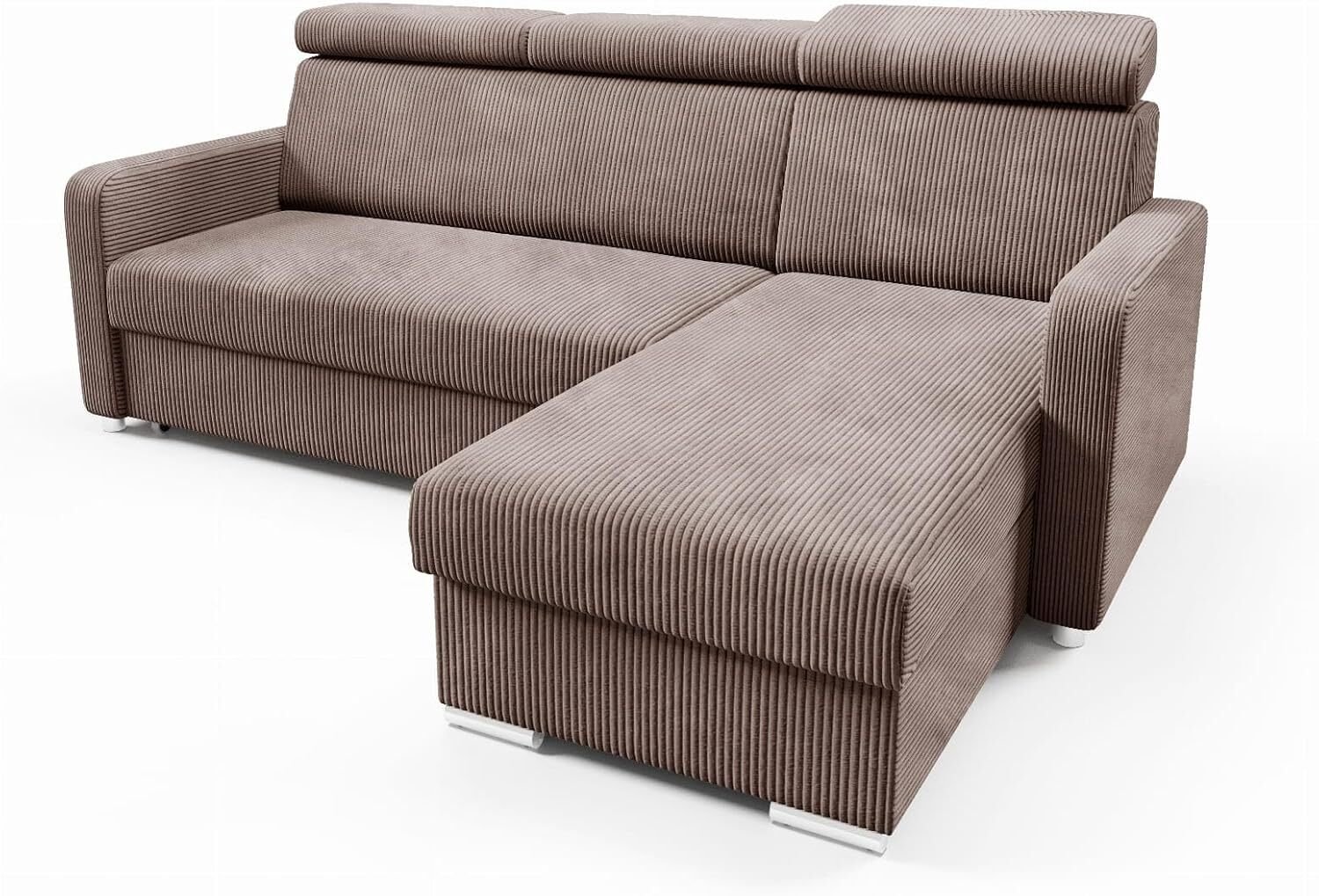 LIKMA Narożnik 213 cm Brązowy Rozkładany MAKO Kształt L z Funkcją Spania (190x125 cm) i Pojemnikiem na Pościel Sofa z Regulowanymi Zagłówkami