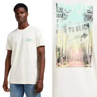 Koszulki męskie - Lee GRAPHIC TEE Ecru BIAŁY BAWEŁNIANY T-SHIRT KOSZULKA Z LOGO NADRUK M - miniaturka - grafika 1