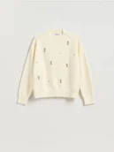 Swetry damskie - Reserved - Sweter z ozdobnymi aplikacjami - kremowy - miniaturka - grafika 1