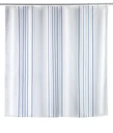 Zasłony prysznicowe - Wenko Linen Blue zasłona prysznicowa, tekstylna zasłona do łazienki, z pierścieniami do mocowania na drążku prysznicowym, nadaje się do prania, odporna na działanie wody, 180 x 200 cm - miniaturka - grafika 1