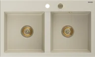 Zlewozmywaki - Mexen Hektor zlewozmywak granitowy 2-komorowy 800 x 490 mm, beżowy, syfon złoty - 6521802000-69-G - miniaturka - grafika 1