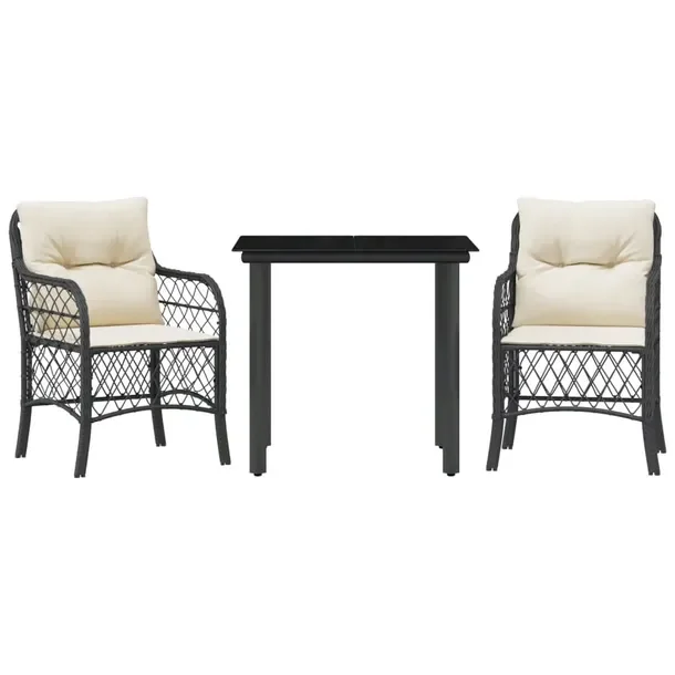 Zestaw Bistro z Rattanu PE i Stali, Czarny, Stół 80x80x74 cm, Krzesła 58