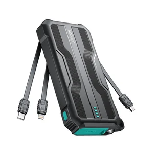 Pancerny powerbank 10000mAh outdoor z kablami USB-C microUSB Lightning i latarką - czarny - Powerbanki - miniaturka - grafika 1