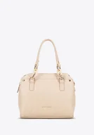 Torebki damskie - Damski kuferek z imitacji skóry z kontrastowym przeszyciem kremowy - miniaturka - grafika 1