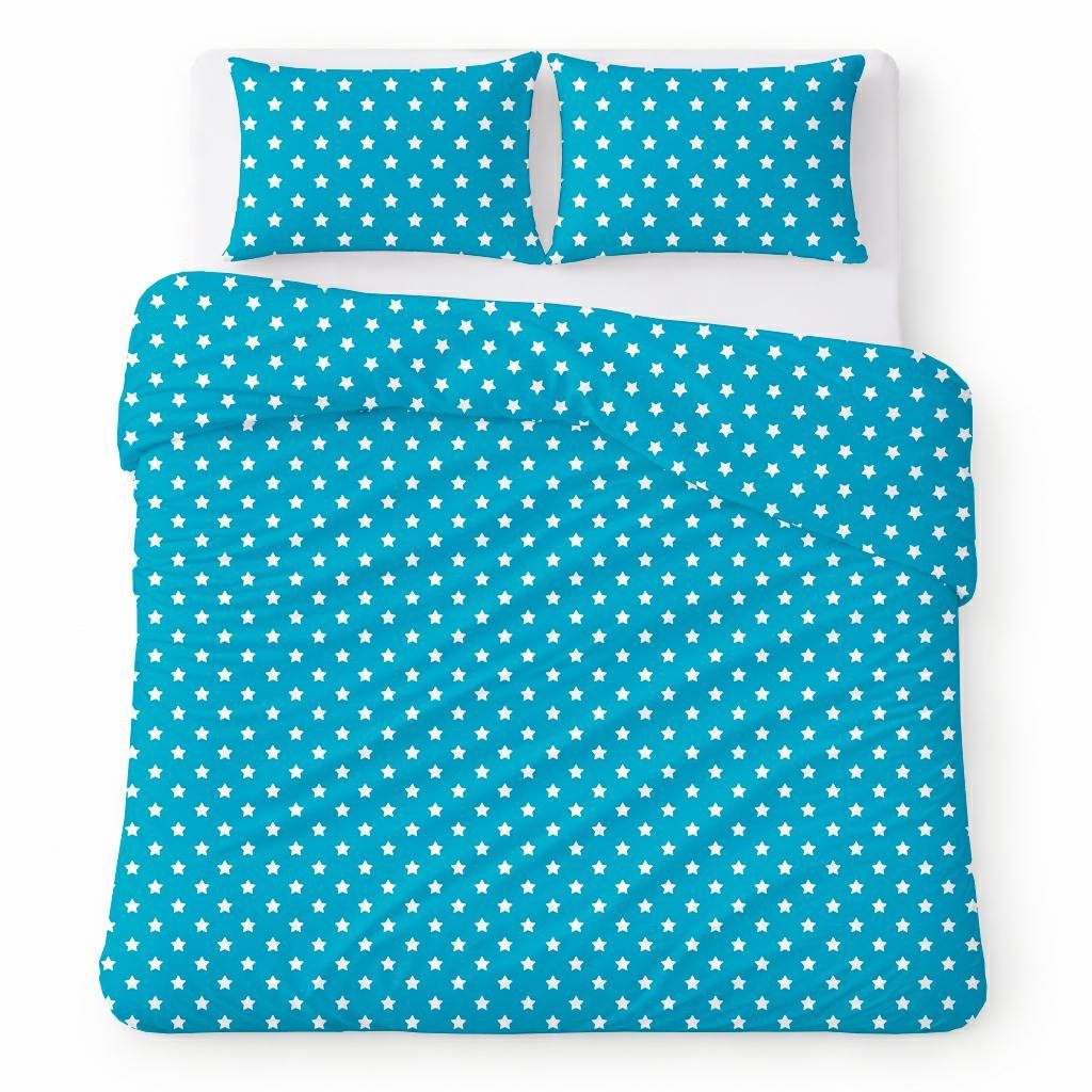Pościel bawełniana 160x200 niebieska w białe gwiazdki, dziecięcy nowoczesny - COTTON HOME KIDS