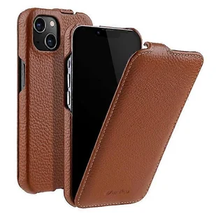 MELKCO kompatybilny z iPhone 13 Oryginalna skóra bydlęca + etui na telefon PC Pionowa klapka Ultra-cienka osłona ochronna Brown - Etui i futerały do telefonów - miniaturka - grafika 1