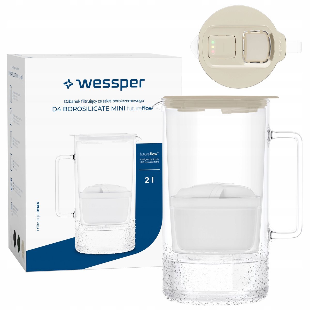 Wessper D4 BOROSILICATE MINI futureflow dzbanek filtrujący szklany 2l