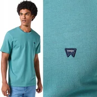 Koszulki męskie - Wrangler SIGN OFF TEE Hydro ZIELONY BAWEŁNIANY T-SHIRT KOSZULKA LOGO 4XL - miniaturka - grafika 1