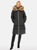 Kurtki damskie - Elegancka puchowa kurtka damska z kontrastowym lampasem Czarny 3XL - miniaturka - grafika 1