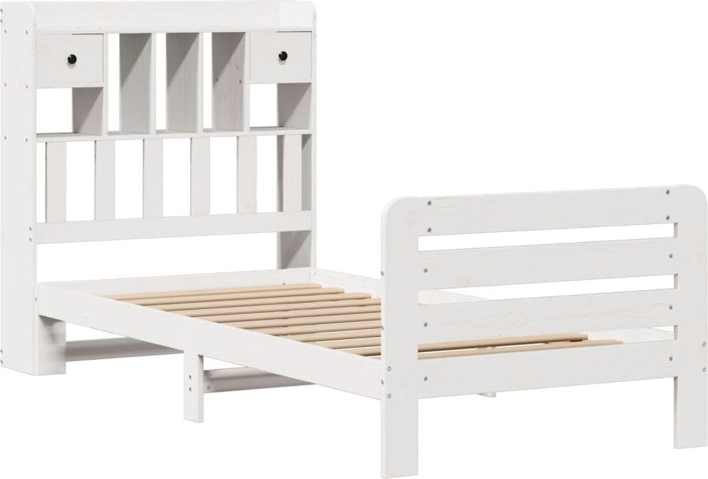 vidaXL Łóżko z litego drewna z półką bez materaca białe 90x200 cm sosna