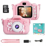Aparaty Cyfrowe - ZeeTech Aparat Cyfrowy Dla Dzieci 40Mpx Kamera Zabawka Jednorożec różowy + Karta 32Gb - miniaturka - grafika 1