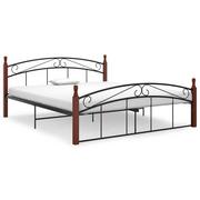 Łóżka - vidaXL Lumarko Rama łóżka, czarny metal i lite drewno dębowe, 160x200 cm 324929 - miniaturka - grafika 1